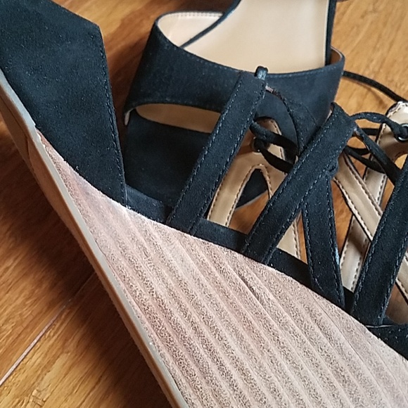 Mollie Women Open Toe Canvas Black Wedge Sandal  - Picture 5 of 8